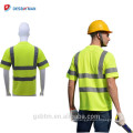 Poliéster personalizado verde limão manga curta reflexivo Hi-Vis segurança t-shirt em torno do pescoço classe 2 alta visibilidade t-shirt com bolso